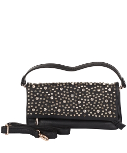 Studded Fold Over Clutch Cross Body Bag T-893 BLACK